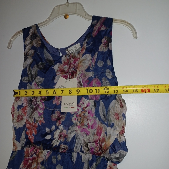 LARA G. BY LARA GUIDOTTI DRESS BLUE/PINKFLORAL SILK BLEND XL NEW MADE IN ITALY. - Picture 6 of 8
